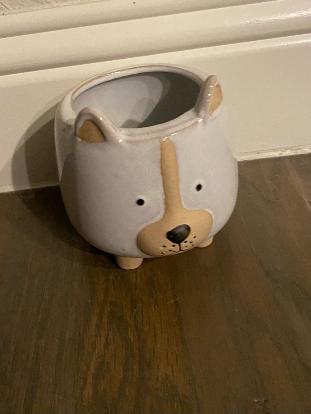 Cute Dog Ceramic Planter Pot White Tan Puppy Animal Plant Pot